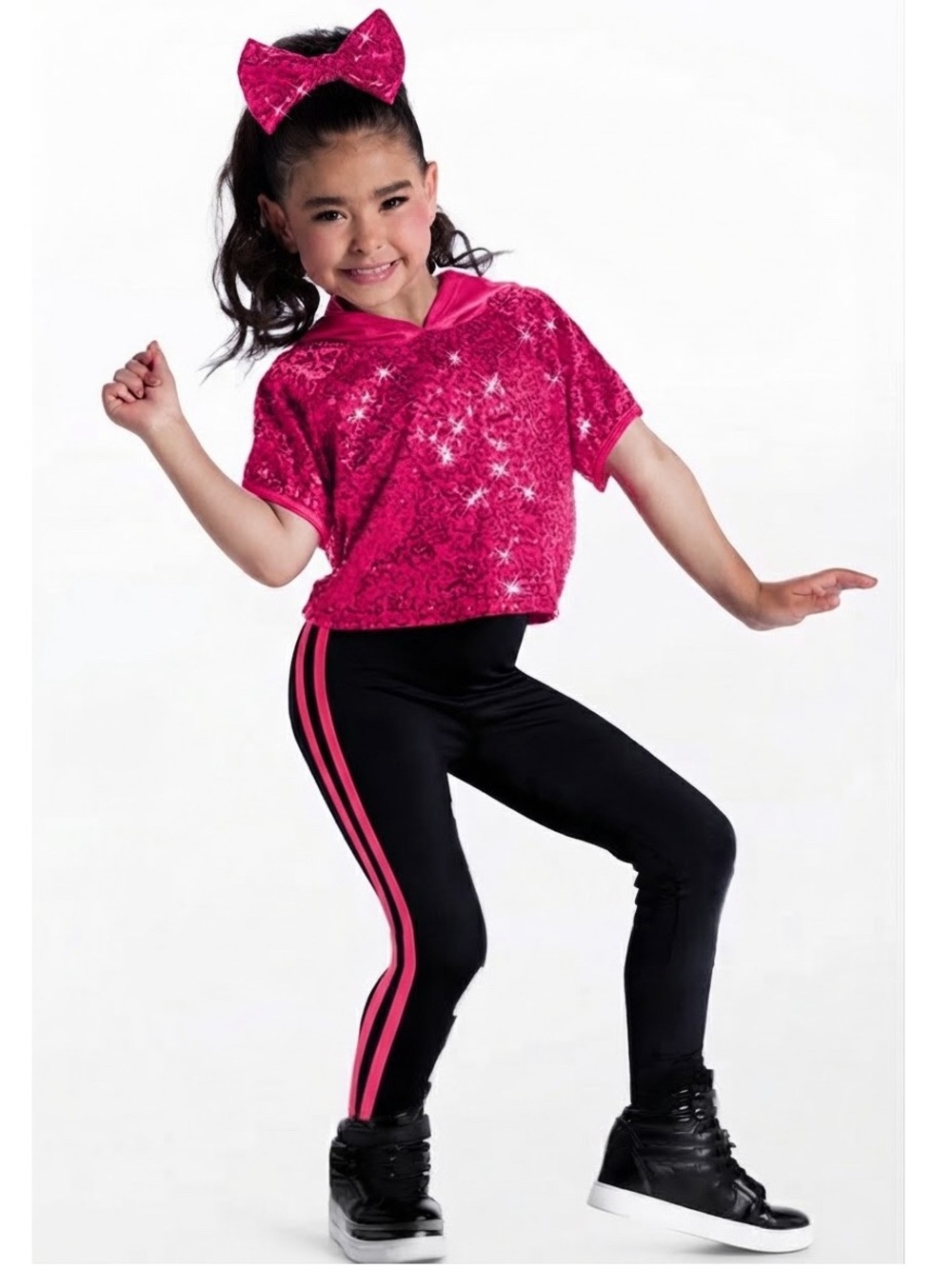 Weissman | Can’t Hold Us Pink Sparkle Top Black Unitard Dance Costume Set, SC